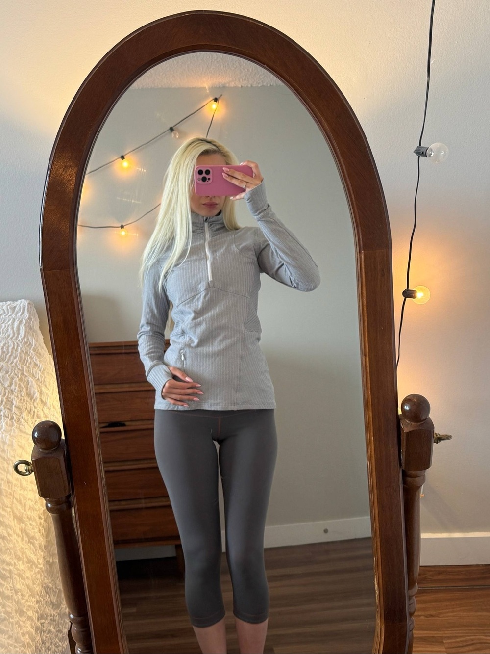 lululemon athletica Light Gray Ribbed Quarter-Zip Pullover